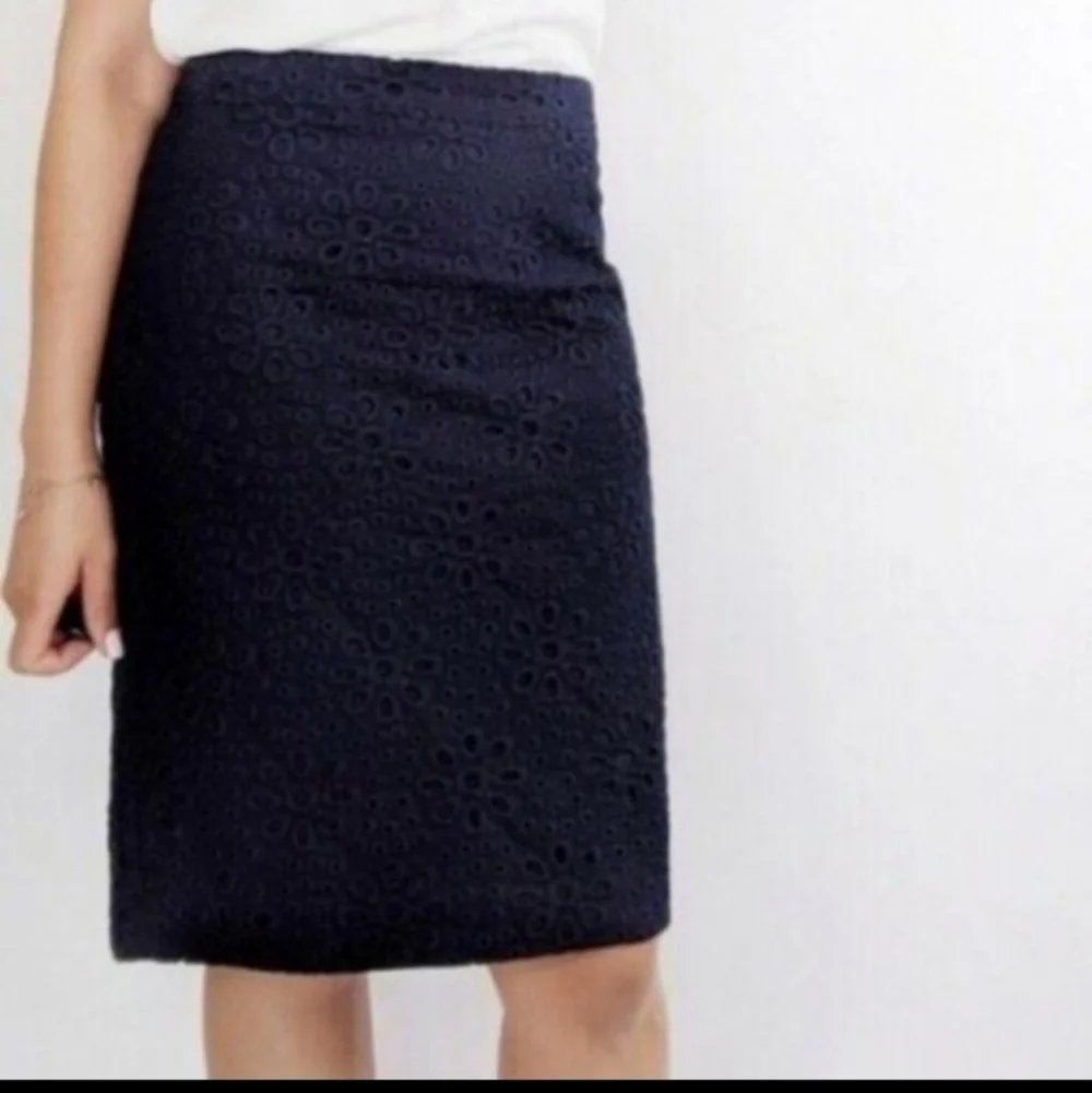 J crew the pencil skirt blue eyelet skirt